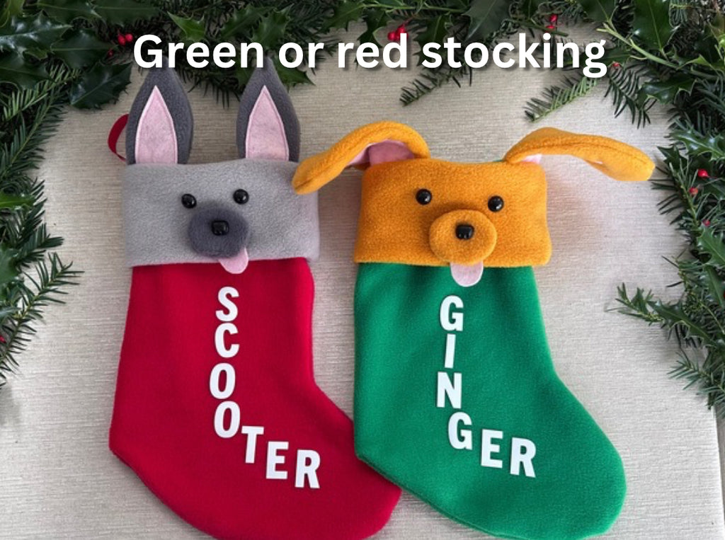 Green Personalised Dog Christmas Stocking