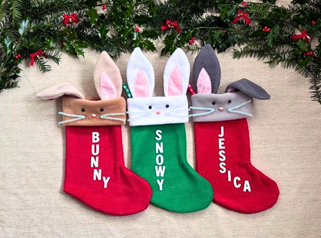 Green Personalised Bunny Christmas Stocking
