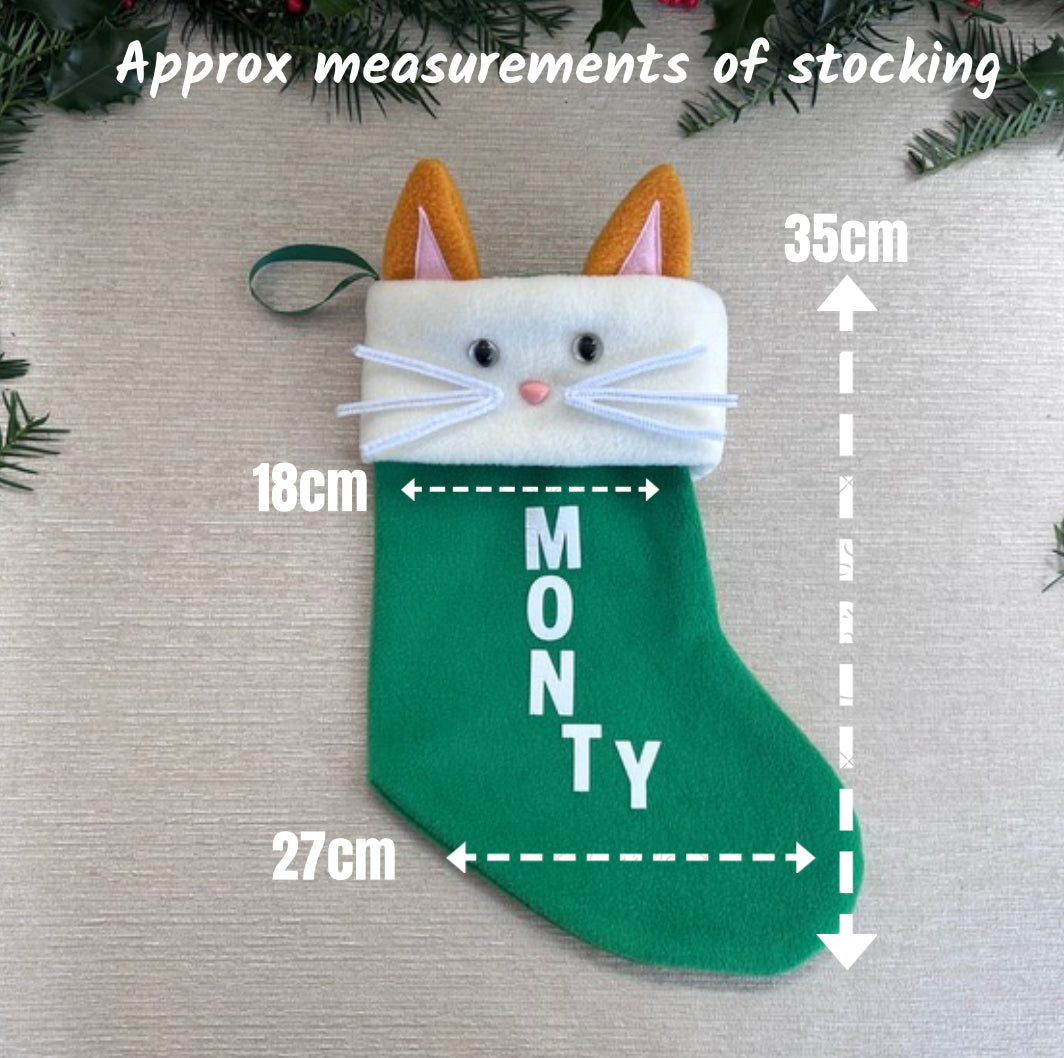Green Personalised Cat Christmas Stocking