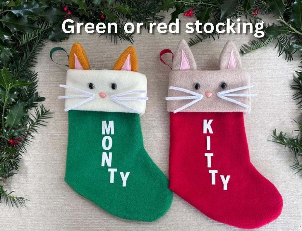 Green Personalised Cat Christmas Stocking